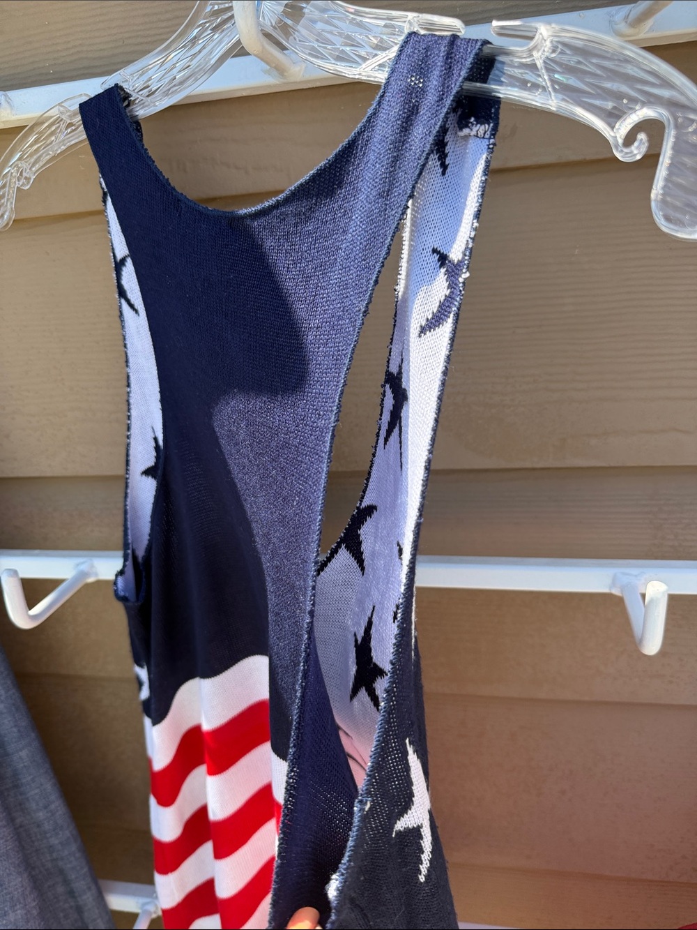SEXY GENIT Knit Racerback Aline Vneck Navy Patriotic Star Tank dress - Picture 8 of 10